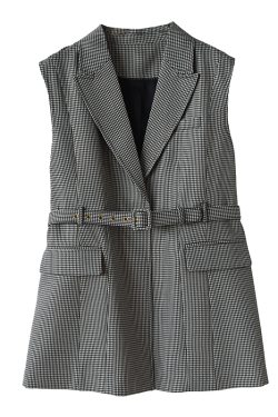 Trendy Houndstooth Tailored Sleeveless Vest with Cinched Waist - Classic Commuting Style for Chic Outfits