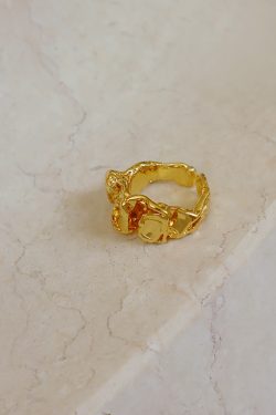 Trendy Irregular Gold-Plated Open Finger Ring - European American Style with Pleated Lava Design for a Unique Fashion Statement