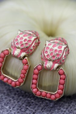 Trendy Japanese and Korean Women's Cute Red Leopard Head Earrings, Diamond-Studded Personality Ear Studs, Creative Korean-Style Accessories