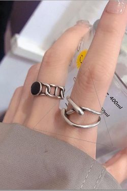 Trendy Korean-Japanese 925 Sterling Silver Open Ring for Women, Retro Black Agate Index Finger Ring with Luxe Style