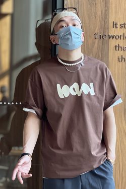 Trendy Loose Short Sleeve T-Shirt for Men - Casual Round Neck Tee with Letter Rubber Print - Versatile 2023 Spring/Summer Style