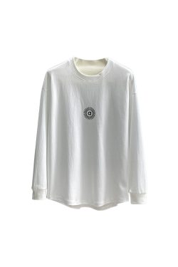 Trendy Minimalist Plush Long-Sleeve T-Shirt for Men - Versatile Round-Neck Basic Top in Harbor Style