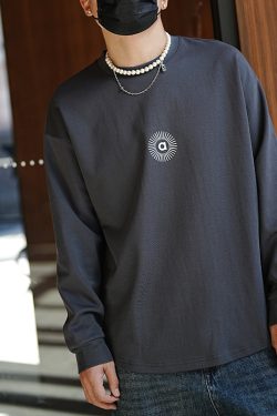 Trendy Minimalist Plush Long-Sleeve T-Shirt for Men - Versatile Round-Neck Basic Top in Harbor Style