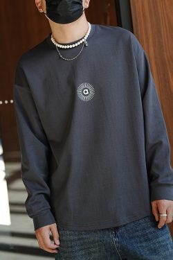 Trendy Minimalist Plush Long-Sleeve T-Shirt for Men - Versatile Round-Neck Basic Top in Harbor Style