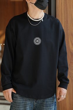 Trendy Minimalist Plush Long-Sleeve T-Shirt for Men - Versatile Round-Neck Basic Top in Harbor Style