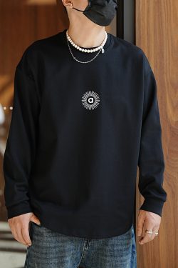Trendy Minimalist Plush Long-Sleeve T-Shirt for Men - Versatile Round-Neck Basic Top in Harbor Style