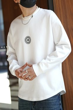 Trendy Minimalist Plush Long-Sleeve T-Shirt for Men - Versatile Round-Neck Basic Top in Harbor Style