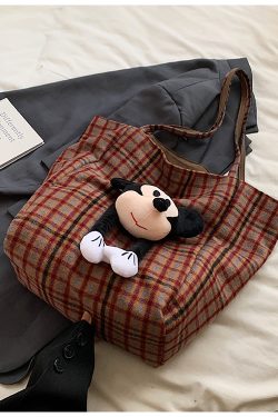 Trendy Plaid Cartoon Tote Bag, Suede Versatile Shoulder Bag for Women, Winter 2025 Korean Style Fashion Accessory