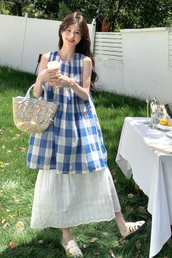 Trendy Plaid Vest Dress Two-Piece Set for May Day Travel, Unique Fashion Outfit, Y2K Style