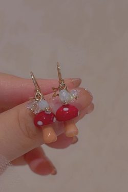 Trendy Red Mushroom Ear Hooks - Sweet Forest Style Earrings, 2025 Niche Design, Mosquito Coil Ear Clips
