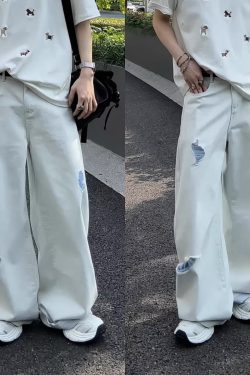 Trendy Ripped Denim Long Pants for Summer - Casual Loose Fit, Versatile High-End Design, American Style Fashion