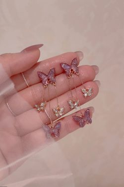 Trendy Romantic Purple Butterfly Dangle Earrings for Women - Fresh Sweet Light Luxury Long Earrings 2025 Fashion