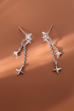 Trendy Shiny Diamond Star Stud Tassel Drop Earrings - Minimalist High-End Summer Ear Accessories for Women 2024