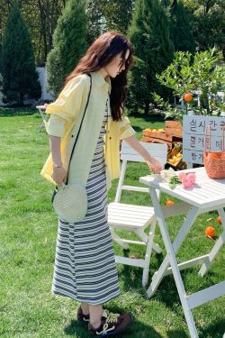Trendy Striped Camisole Dress Shirt Set for May Day Travel - Stylish Summer Outfit for 90s and Y2K Fashion Lovers