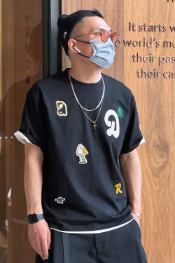 Trendy Summer Embroidered Patch Short-Sleeve T-Shirt - Versatile American Streetwear Casual Men's Tee