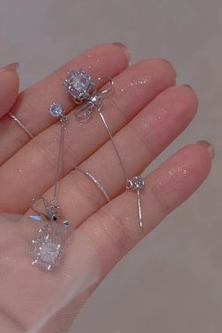 Trendy Sweet Bow Zircon Ball Earrings for Women, Elegant Lightweight Long Ear Clips, 2025 Fashion Statement Jewelry