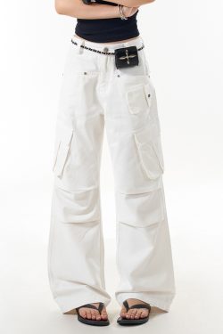 Trendy Women's Multi-Pocket Pleated Cargo Pants - Loose Straight-Leg Slim Fit Casual Trousers for European and American Style