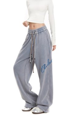 Trendy Women's Vintage Embroidered Hip-Hop Sweatpants, American Street Dance Style, Draped Sports Pants for a Cool Look