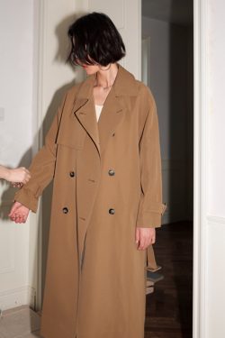 Two-Tone Casual High Slim Stand Collar Raincoat Drop Shoulder Long Trench Coat for Early Autumn Fashion