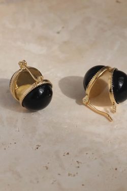 Unique Double-Sided Black Agate Ear Clips - Elegant Stud Earrings for Women, Stylish Statement Jewelry, Perfect for Any Occasion