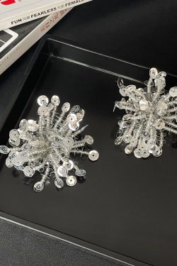 Unique Oversized Handmade Beaded Round Stud Earrings for Women - Elegant Runway-Style Fashion Jewelry