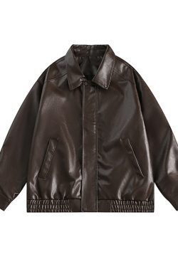 Unisex American Retro Brown Leather Jacket - Loose Fit, Spring & Autumn Street Style, Trendy Cool Aesthetic