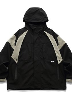 Unisex Autumn Japanese Retro Color-Block Waterproof Hooded Jacket - BF Style Outdoor Workwear Coat