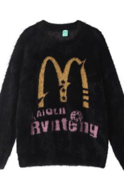 Unisex Autumn Winter Round Neck M Letter Print Pullover Sweater - Trendy American Style Knitted Top for Couples