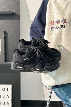Unisex Black Warrior Sneakers - 2025 Summer Versatile Thick-Soled Sports Shoes, Breathable Design for Active Lifestyle
