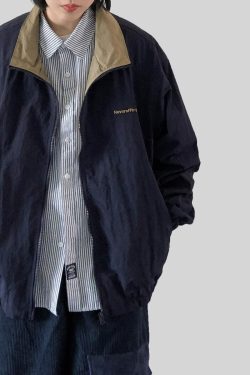 Unisex Japanese Harajuku Stand Collar Jacket - Retro City Boy Oversized Workwear Coat for Fall