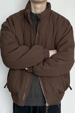 Unisex Japanese Retro Vertical Striped Thickened Cotton Jacket with Stand Collar - Winter Neutral Loose Bread Coat