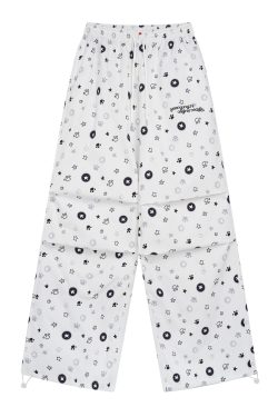 Unisex Japanese-Style All-Over Star Embroidery Wide-Leg Pants - Casual Loose Summer Trousers for Men and Women