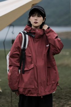 Unisex Japanese-Style Hooded Windbreaker Jacket, Multi-Pocket Waterproof Workwear for Spring & Autumn, Casual City Boy Fashion