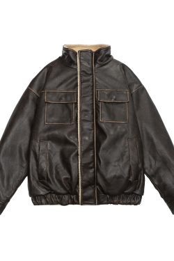 Unisex Japanese-Style Melton Lamb Wool Leather Jacket - Vintage Loose Thick Coat for Winter Fashion