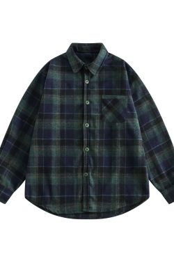 Unisex Japanese-Style Plaid Flannel Shirt Jacket for Men and Women - Retro Loose Long Sleeve for Autumn and Winter Fashion