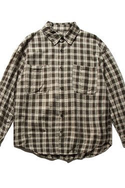 Unisex Japanese-Style Retro Plaid Long Sleeve Shirt - Loose-Fitting Checkered Jacket for Spring & Autumn Fashion