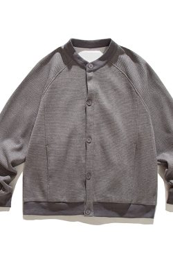 Unisex Japanese-Style Waffle Cardigan Sweatshirt, Loose Retro Collarless Layered Jacket for Spring and Autumn