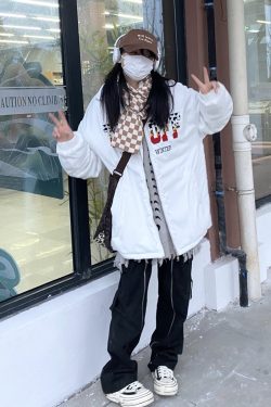 Unisex Loose Cotton Jacket with Embroidered Letters - Trendy High Street Takeoff Curry People Design