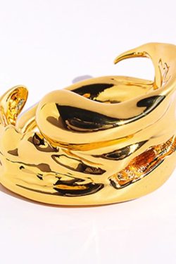 Unisex Pleated Texture Three-Dimensional Layered Wide Open Ring - Natural Stream Niche Design for European and American Style
