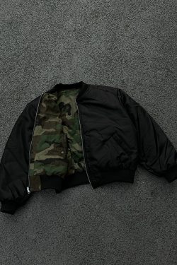 Unisex Retro Reversible Camouflage Cotton Bomber Jacket - Thick Warm Winter Flight Coat for Men and Women