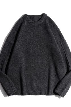 Unisex Retro Solid Color Round Neck Knitted Sweater - Japanese Casual Loose Fit, Cozy Autumn Winter Layering Top
