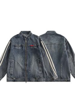 Unisex Vintage Washed Denim Jacket with Stand Collar - Casual Loose Fit for Spring & Autumn - Perfect Couple's Workwear