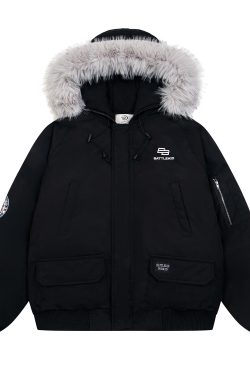 Unisex Vintage Workwear Fur-Lined Hooded Cotton Jacket - Thick Loose Fit Winter Coat for Men & Women, National Trend Style