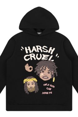 Urban Graffiti Hand-Drawn Braid Pattern Little Black Fleece Hoodie for Street Style Enthusiasts