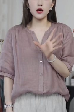 V-Neck Casual Loose Blouse for Women - 2025 Summer Thin Versatile Fashion Shirt, Trendy Stylish Women's Top