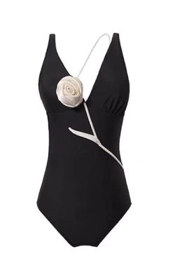 V-neck Floral Vintage One-Piece Swimsuit for Women - French Style Slim-Fit Beach Vacation Swimwear for Small Bust