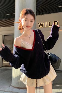 V-Neck Ribbed Cable-Knit Top with Drawstring and Puff Skirt Set - Chic Commuting Style, Perfect for 90s and Y2K Fashion Trends