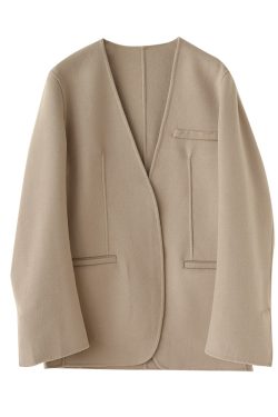 V-Neck Wool Cashmere Blend Short Coat in Old Money Style for Commuters - Luxurious 90s-Inspired Outerwear