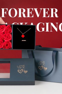 Valentine's Day Jewelry Gift Box with 9 Rose Bracelet, Ring, Necklace, and Earrings - Romantic Gift Set for Her