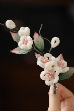 Velvet Floral Hairpin for Women, Ancient Style Hanfu Hair Accessories, Autumn Winter Bun Clip, Qipao Side Clip, Fairy Aesthetic